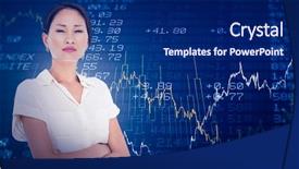  Presentation with shares - Slides enhanced with business colleagues with arms crossed in office against stocks and shares background and a navy blue colored foreground