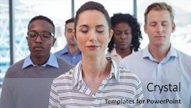  Presentation with closed - Amazing theme having business colleagues with eyes closed backdrop and a light blue colored foreground