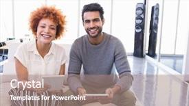  Presentation with tablet - Amazing PPT theme having business colleagues with tablet pcs backdrop and a  colored foreground