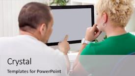  Presentation with working together - Slides with business colleagues working on computer background and a light gray colored foreground