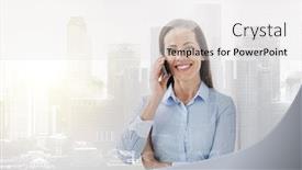 Presentation with city buildings - PPT layouts enhanced with people concept - happy businesswoman background and a light gray colored foreground