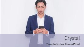  Presentation with advantage - Slide deck having business-communication-concept-young-man background and a light blue colored foreground