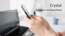  Presentation with smartphone app - Slides having business communication and technology concept background and a  colored foreground