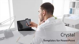  Presentation with business communication - Theme enhanced with business communication and technology concept background and a light gray colored foreground