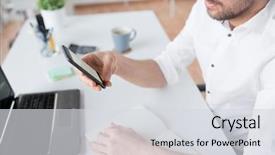  Presentation with smartphone app - Slide deck enhanced with business communication and technology concept background and a  colored foreground