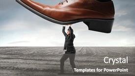  Presentation with shoe - Cool new presentation design with business competition - businessman withstanding a shoe trying backdrop and a gray colored foreground