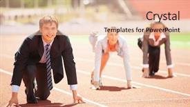  Presentation with athlete track or running track - Amazing PPT theme having business competition - businessmen running on track racing backdrop and a lemonade colored foreground