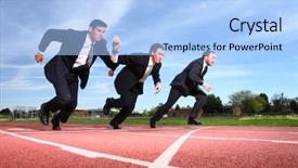  Presentation with college running track hurdle - Audience pleasing PPT layouts consisting of business competition - businessmen running on track backdrop and a light blue colored foreground