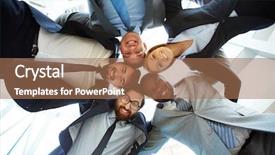  Presentation with friendly - Beautiful PPT theme featuring business competition - group of friendly businesspeople backdrop and a coral colored foreground