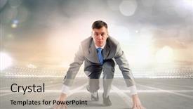  Presentation with businessman standing on mountain top - Amazing slide deck having business competition - young determined businessman standing backdrop and a soft green colored foreground