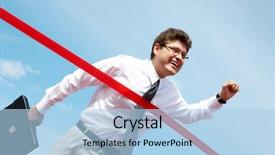  Presentation with business finish line - Audience pleasing PPT layouts consisting of business competitors - photo of happy businessman crossing backdrop and a light blue colored foreground
