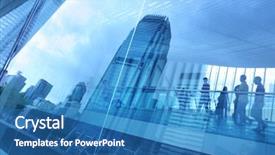  Presentation with city people walking - Cool new presentation theme with business concept - abstract modern city background backdrop and a teal colored foreground