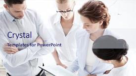  Presentation with team discussion - PPT layouts enhanced with business concept - friendly business team background and a  colored foreground