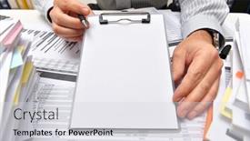  Presentation with financial reports - PPT theme having business-concept-blank-paper-sheet background and a light gray colored foreground