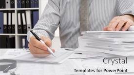 Presentation with financial reports - PPT theme having business-concept-businessman-s-working background and a light gray colored foreground