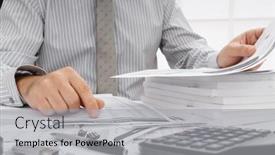  Presentation with financial reports - PPT layouts having business-concept-businessman-s-working background and a light gray colored foreground