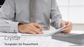  Presentation with financial reports - PPT theme having business-concept-businessman-s-working background and a white colored foreground