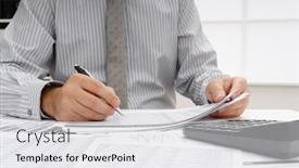  Presentation with financial reports - Cool new theme with business-concept-businessman-s-working backdrop and a white colored foreground