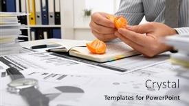  Presentation with financial reports - Colorful presentation theme enhanced with business-concept-businessman-working backdrop and a light gray colored foreground