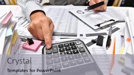  Presentation with financial reports - Slides with business-concept-businessman-working background and a light gray colored foreground