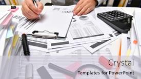  Presentation with financial reports - Presentation design featuring business-concept-businessman-working background and a lemonade colored foreground