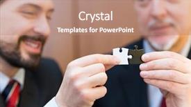  Presentation with together puzzle pieces - Presentation theme featuring business concept businessmen putting puzzle background and a coral colored foreground
