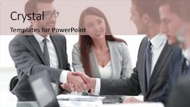  Presentation with handshake - Slides enhanced with business concept handshake for make background and a coral colored foreground