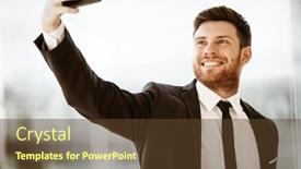  Presentation with video conference - Cool new theme with business-concept-happy-smiling-young backdrop and a tawny brown colored foreground