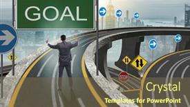  Presentation with goal - Presentation design consisting of pathways development - business concept with goal metaphor background and a violet colored foreground