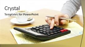  Presentation with business calculator - Slides featuring business concept with pen and calculator background and a white colored foreground
