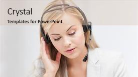  Presentation with varicose veins on a female - Theme with business concern - female helpline operator with headphones background and a  colored foreground