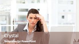  Presentation with desk - Slide set consisting of business concern - worried businesswoman working at her background and a  colored foreground