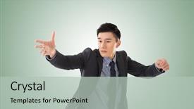  Presentation with conductor - Beautiful presentation theme featuring business conductor man closeup portrait backdrop and a light gray colored foreground