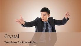  Presentation with conductor - Audience pleasing PPT theme consisting of business conductor man closeup portrait backdrop and a coral colored foreground