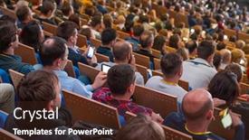  Presentation with smartphones - Amazing slide deck having business-conference-attendees-sit backdrop and a tawny brown colored foreground