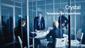  Presentation with meeting - Slide set enhanced with business consultant - meeting in office background and a teal colored foreground