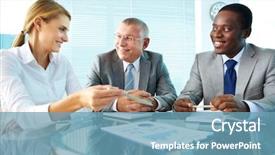  Presentation with secretary - Presentation theme having business consultant - portrait of pretty secretary pointing background and a teal colored foreground