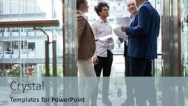  Presentation with business casual - Slide deck with business-consultant-and-startup-team background and a light blue colored foreground