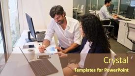  Presentation with financial planning - PPT theme having business-consultants-and-trainees-work background and a tawny brown colored foreground