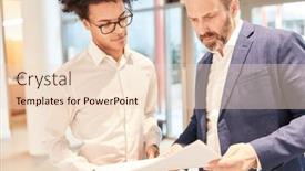  Presentation with business report - Presentation theme having business-consultants-and-young-start background and a lemonade colored foreground