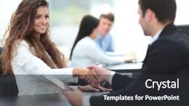  Presentation with shaking hands - Cool new slide deck with business continuity - beautiful female manager shaking hands backdrop and a dark gray colored foreground