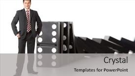  Presentation with business continuity - PPT theme featuring business continuity - businessman near a stack background and a light gray colored foreground