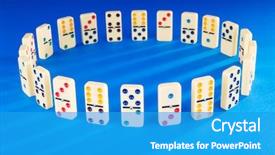  Presentation with business continuity - Beautiful PPT theme featuring business continuity - domino effect with many pieces backdrop and a teal colored foreground