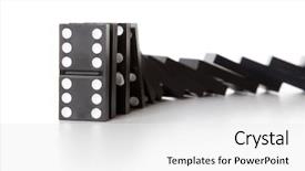  Presentation with stack - Cool new presentation design with business continuity - stack of dominoes falling isolated backdrop and a white colored foreground