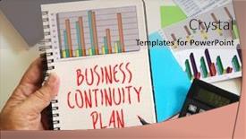  Presentation with note book - Amazing PPT theme having business-continuity-plan-written backdrop and a mint green colored foreground