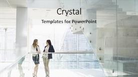  Presentation with methods to protect against unwanted precnancy in m - Beautiful presentation theme featuring business conversation - businesswomen conversing against railing backdrop and a light gray colored foreground