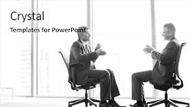  Presentation with chairs - PPT theme having business conversation - full-length side view of businessmen background and a white colored foreground