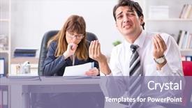  Presentation with man vs woman - PPT layouts featuring business conversation - man and woman discussing background and a coral colored foreground