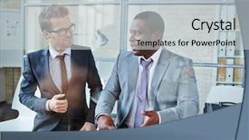  Presentation with work the word in your life - Audience pleasing slide deck consisting of business conversation - two male colleagues planning work backdrop and a  colored foreground