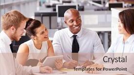  Presentation with team meeting - Presentation design featuring business cooperation asian woman - four office colleagues background and a coral colored foreground